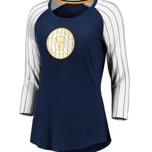Fanatics Milwaukee Brewers MLB Iconic Pinstripe Raglan 3/4 Sleeve Shirt Sz S NWT